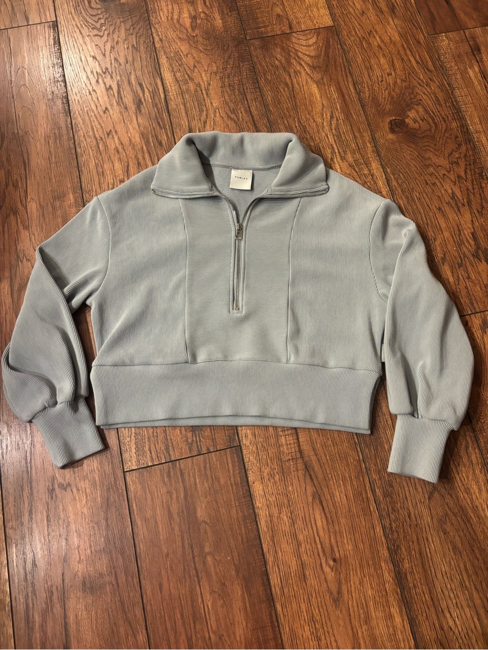 Varley Light Blue/Gray Cropped Quarter-Zip Pullover